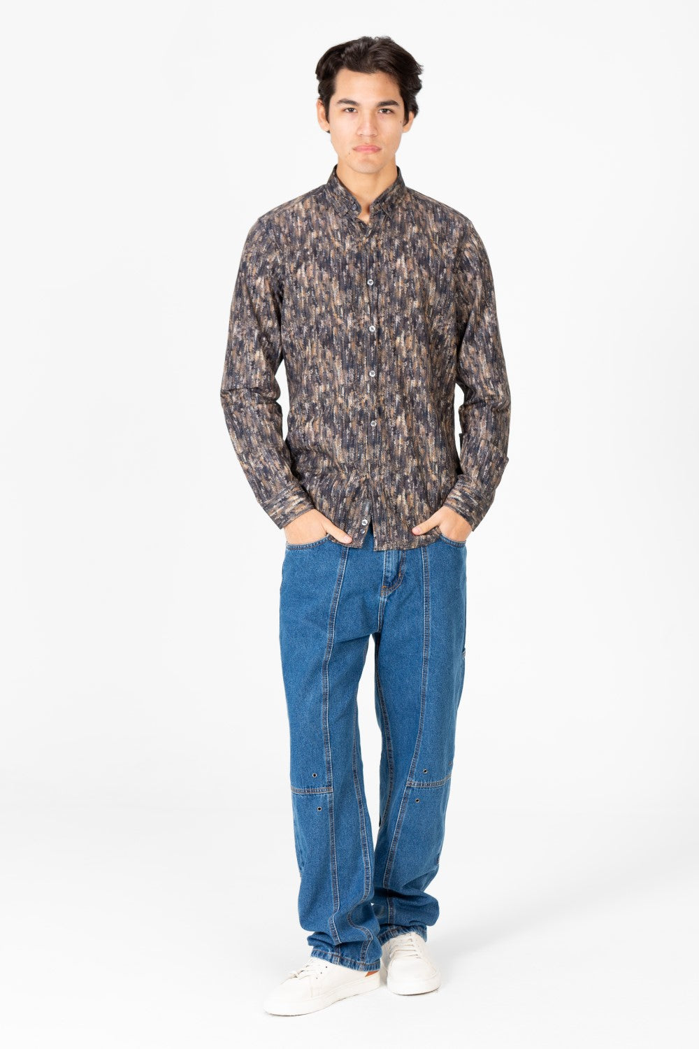 Men's Slim Fit Jakar Full Print Long Sleeve Poplin Shirt