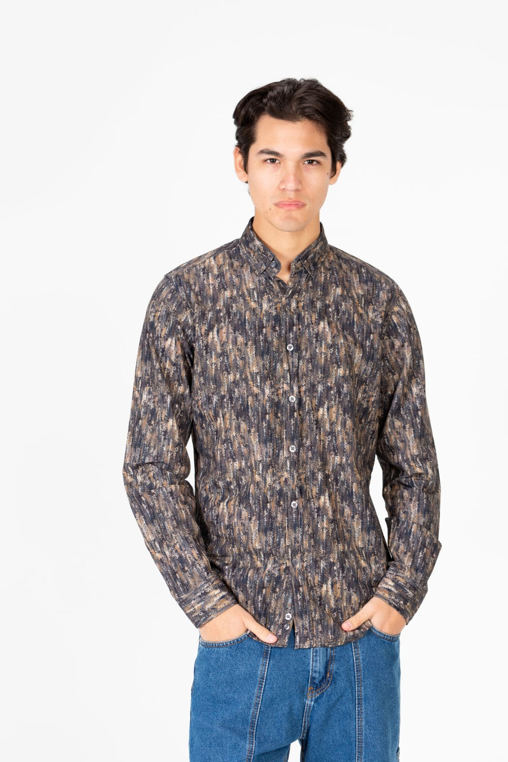 Men's Slim Fit Jakar Full Print Long Sleeve Poplin Shirt