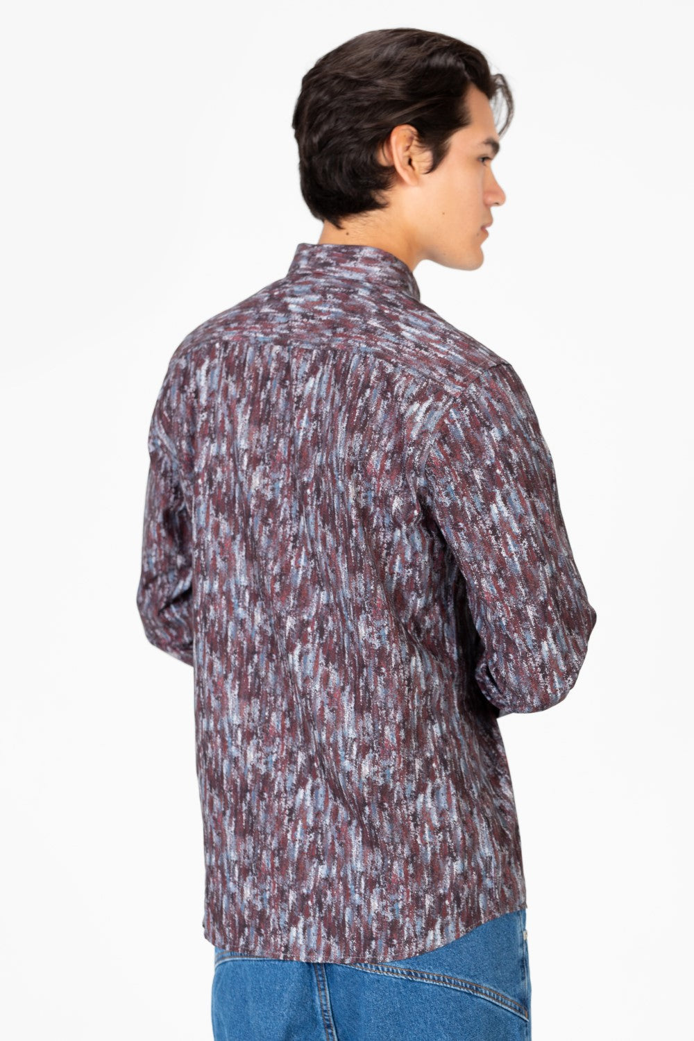 Men's Slim Fit Jakar Full Print Long Sleeve Poplin Shirt