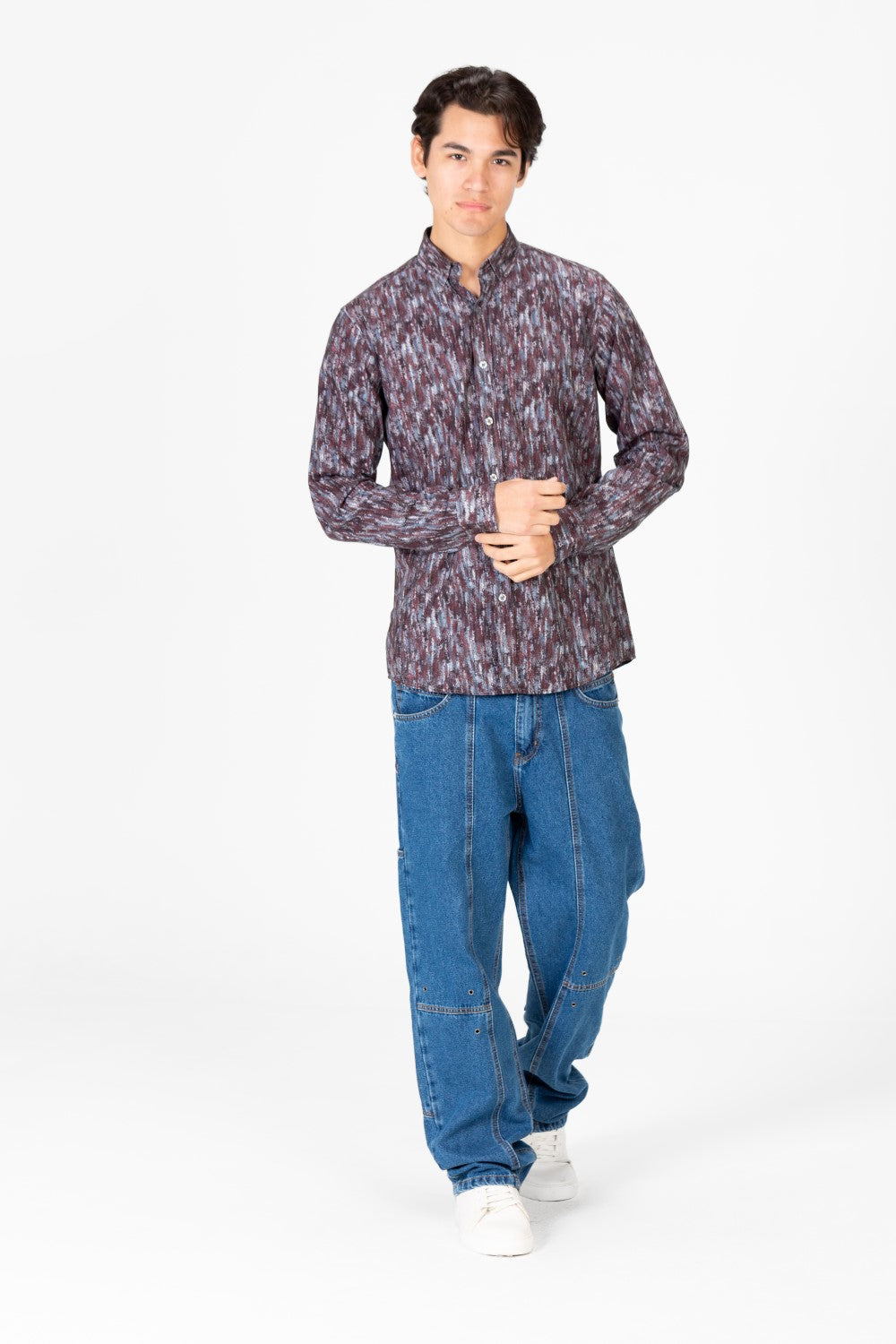 Men's Slim Fit Jakar Full Print Long Sleeve Poplin Shirt