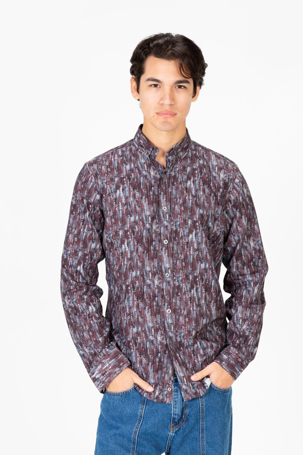 Men's Slim Fit Jakar Full Print Long Sleeve Poplin Shirt