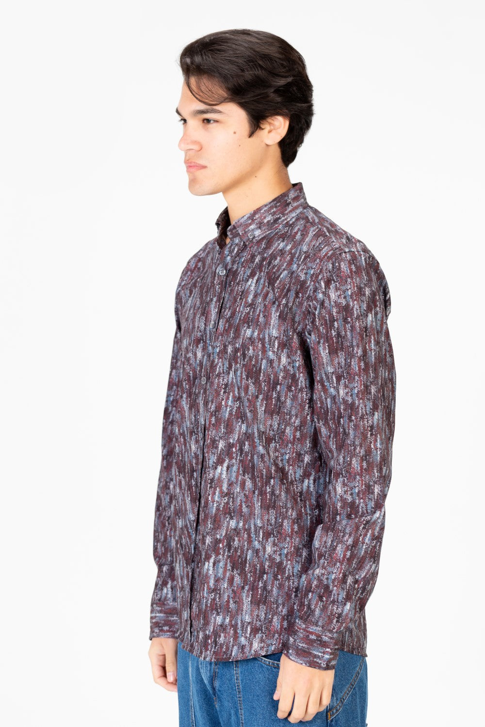 Men's Slim Fit Jakar Full Print Long Sleeve Poplin Shirt