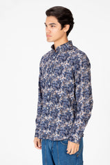 قميص جاكار رجالي مطبوع بأكمام طويلة وقصة ضيقة