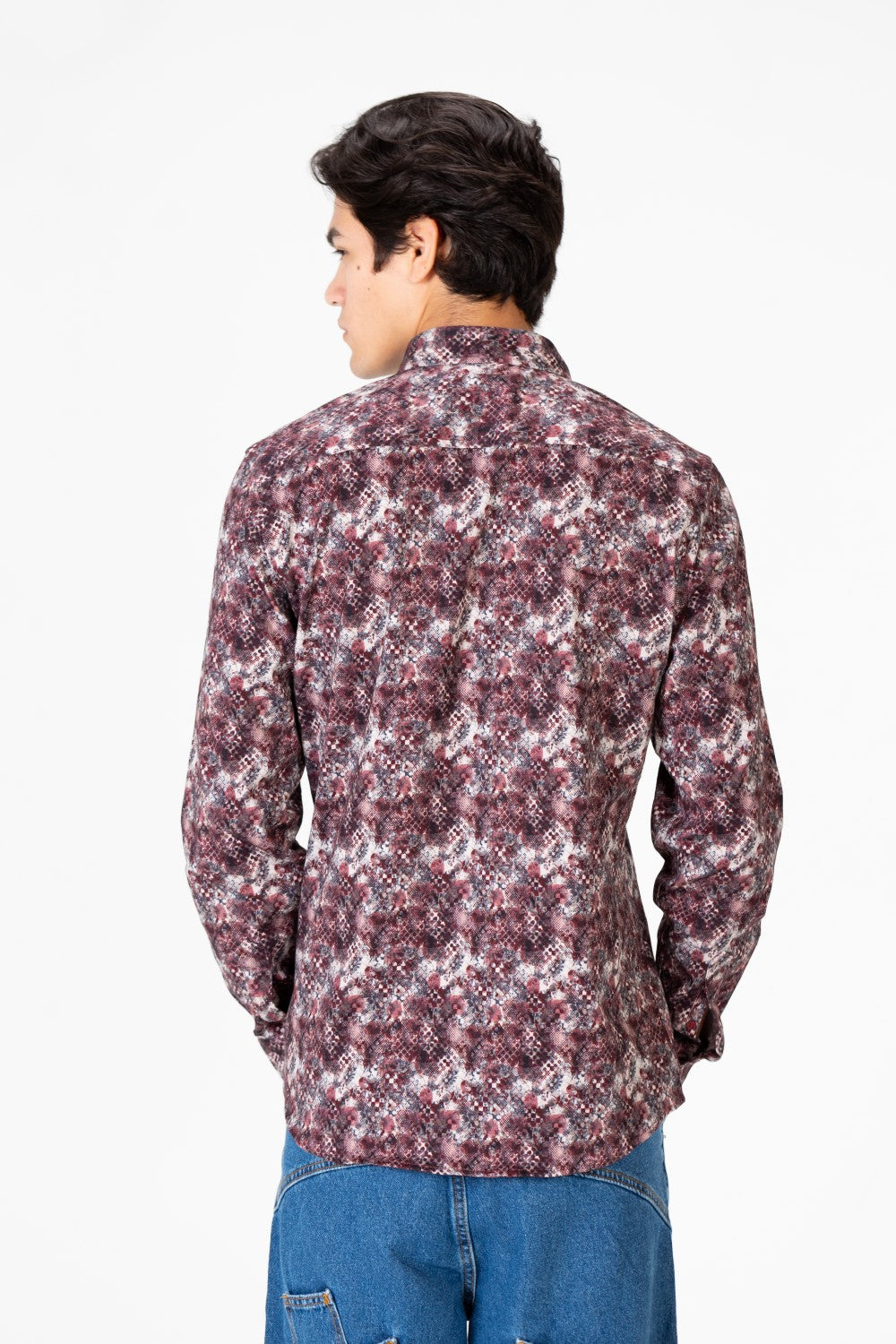 قميص جاكار رجالي مطبوع بأكمام طويلة وقصة ضيقة