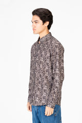 قميص جاكار رجالي ضيق بأكمام طويلة