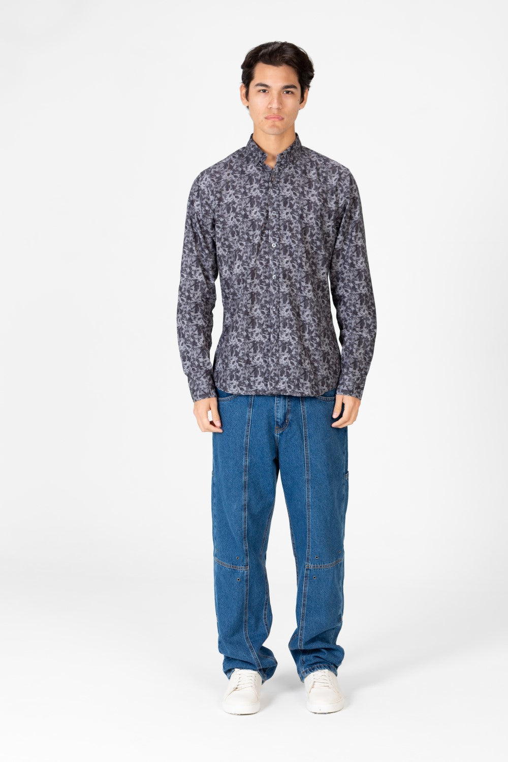 قميص جاكار رجالي ضيق بأكمام طويلة