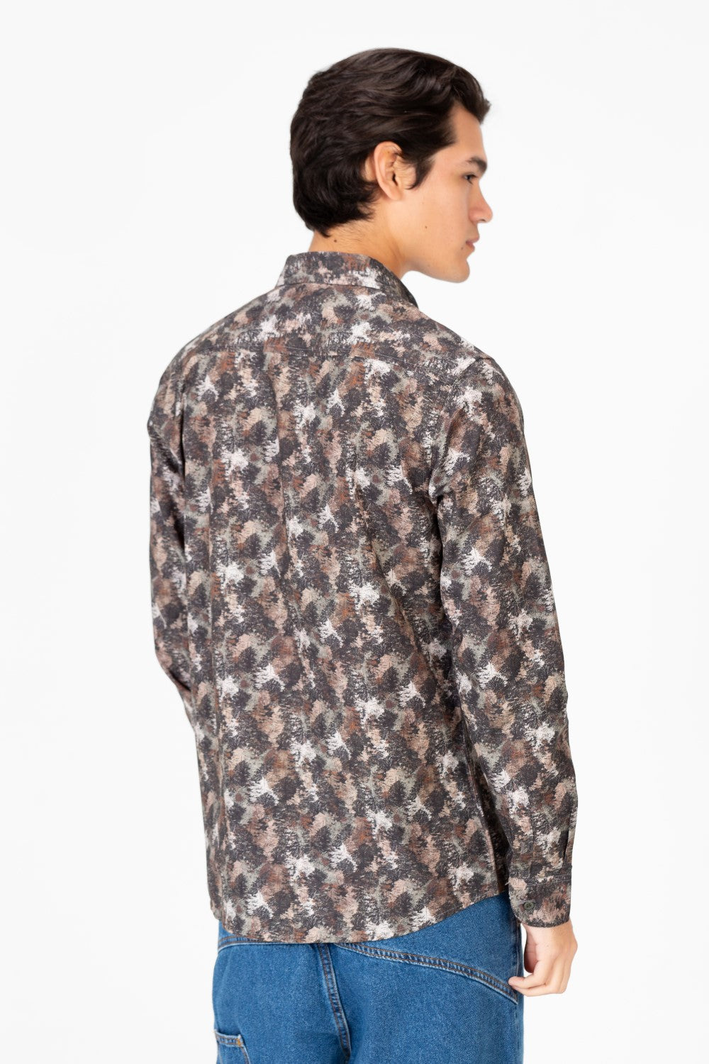 قميص رجالي من قماش البوبلين المطبوع بقصّة Slim Fit بأكمام طويلة