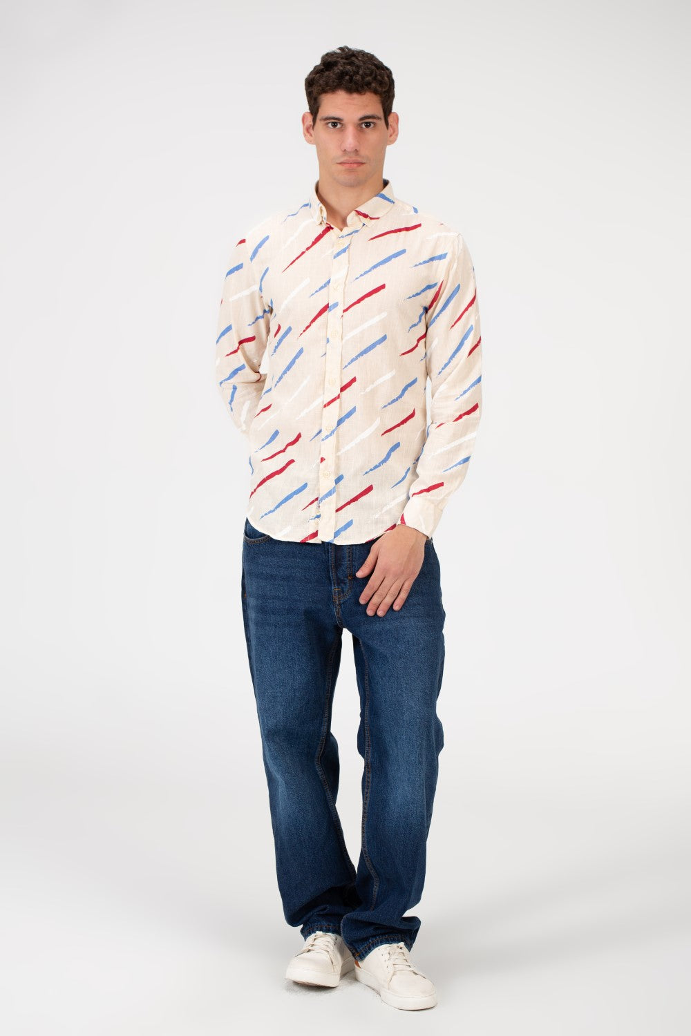 قميص جاكار رجالي مطبوع بقصّة Slim Fit