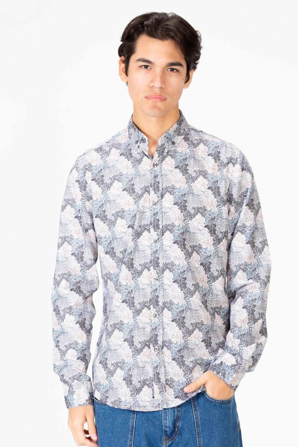 قميص رجالي من قماش البوبلين جاكار بأكمام طويلة وقصة ضيقة