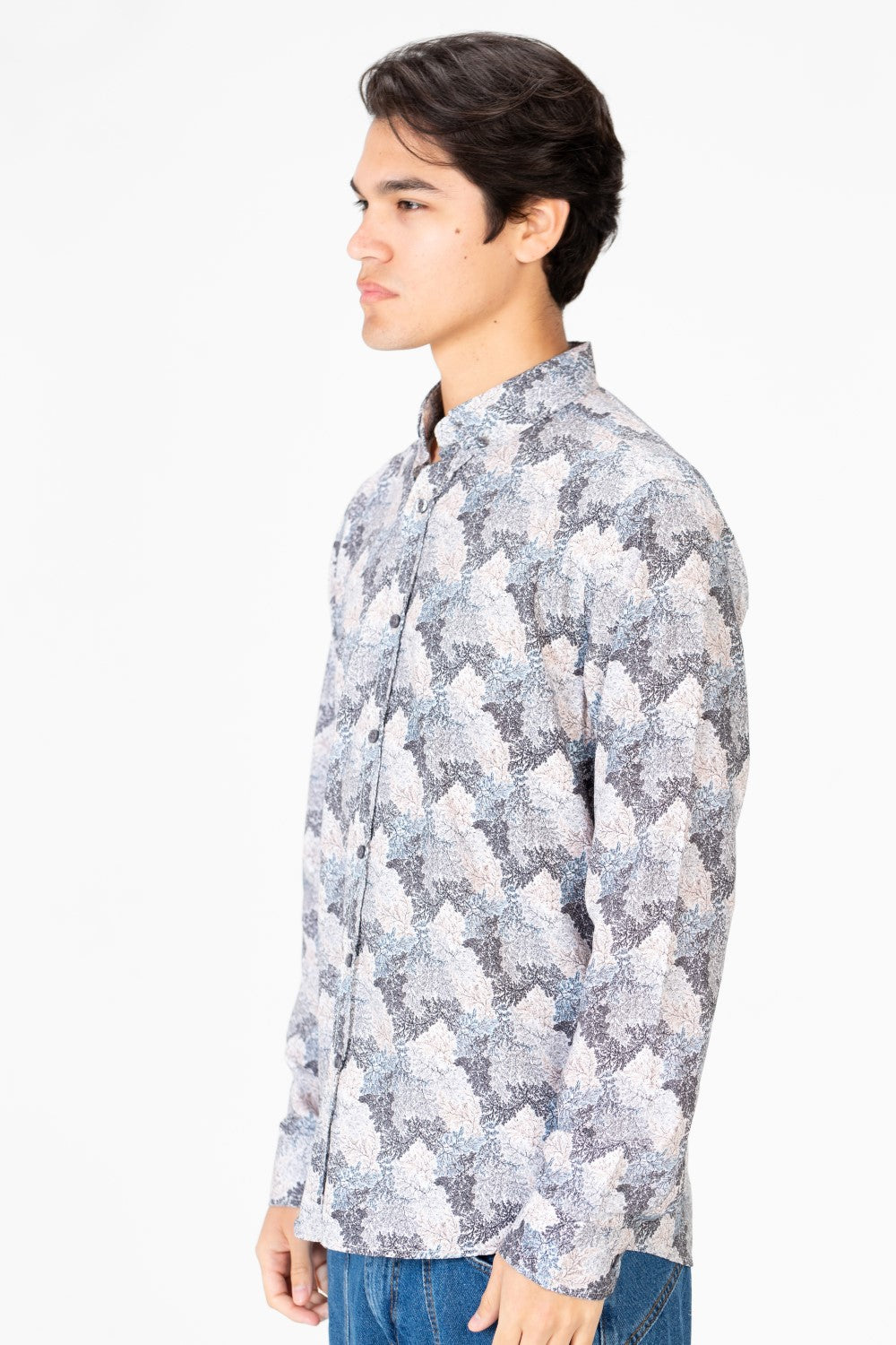 قميص رجالي من قماش البوبلين جاكار بأكمام طويلة وقصة ضيقة