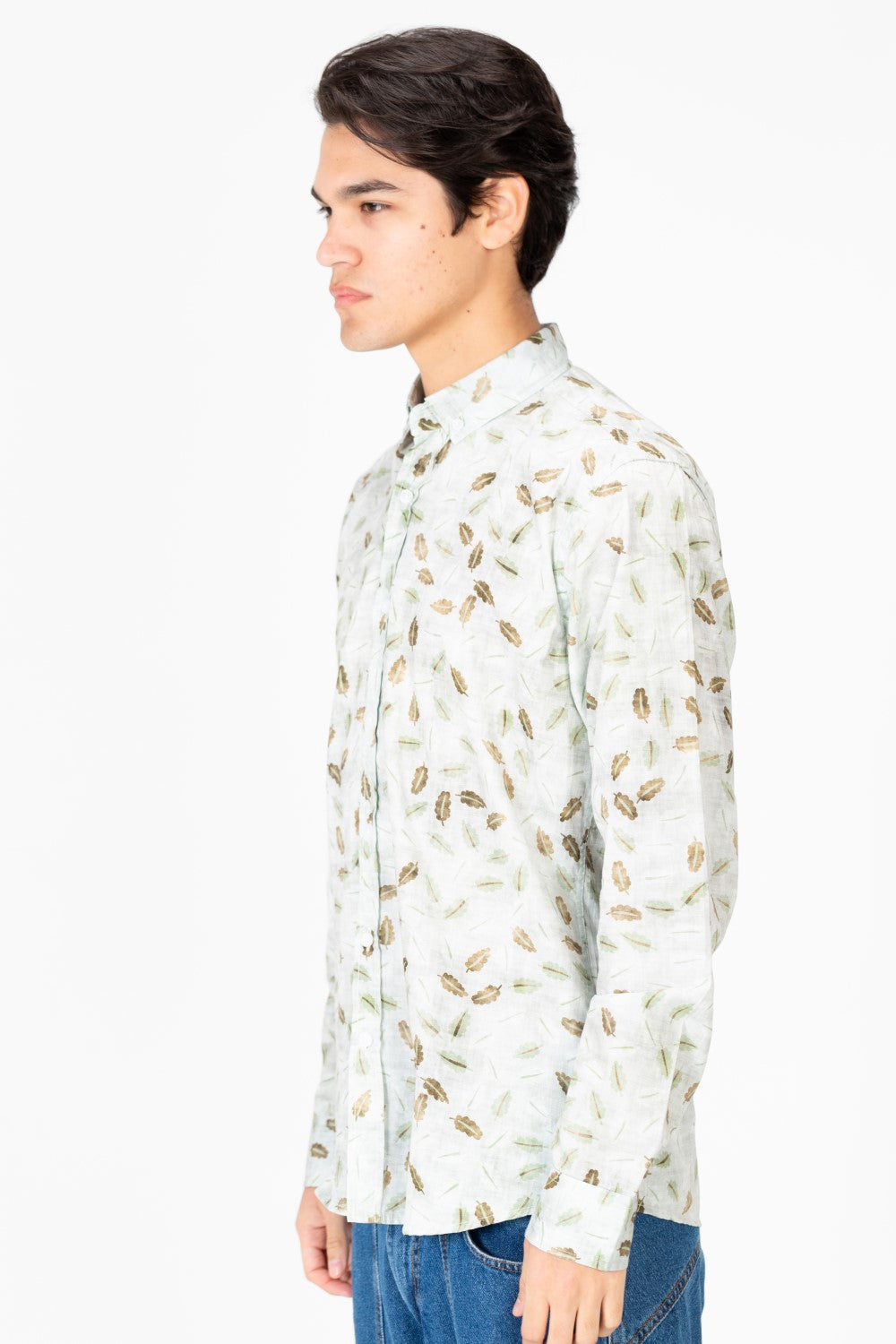 قميص جاكار بوبلين رجالي بقصّة Slim Fit وأكمام طويلة مطبوع