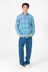 قميص جاكار رجالي ضيق بأكمام قصيرة