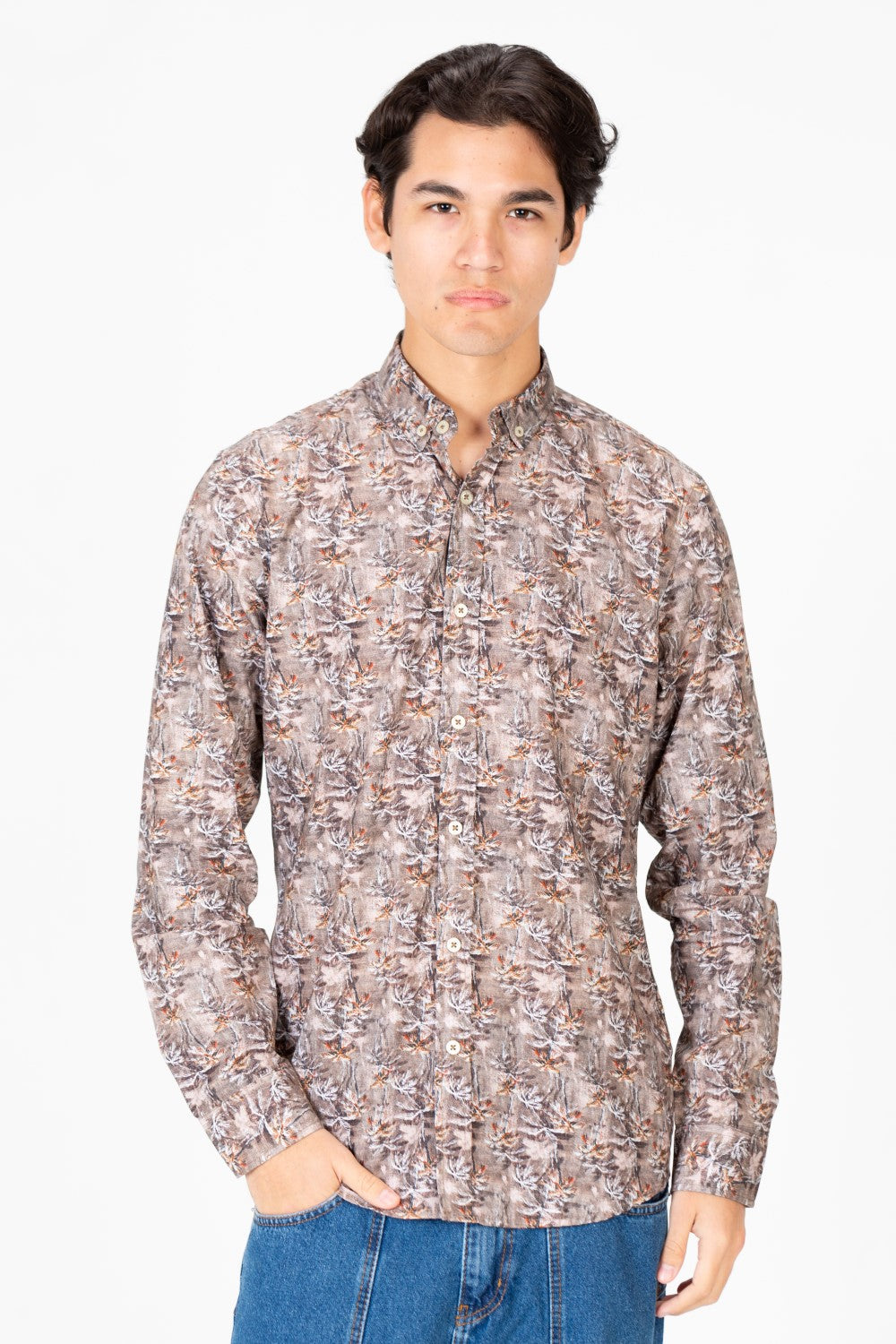 قميص جاكار رجالي بأكمام طويلة وقصة ضيقة