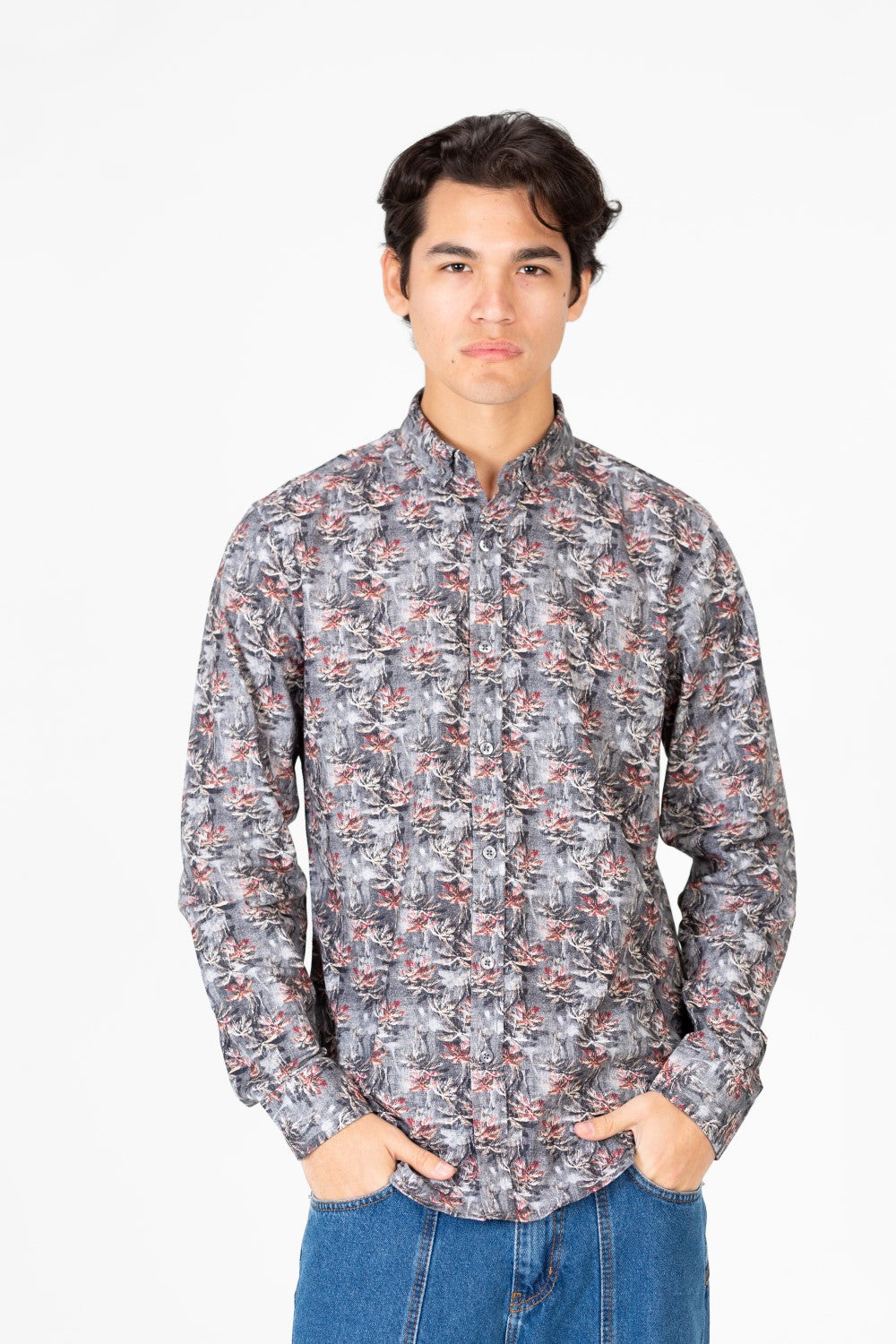 قميص جاكار رجالي بأكمام طويلة وقصة ضيقة