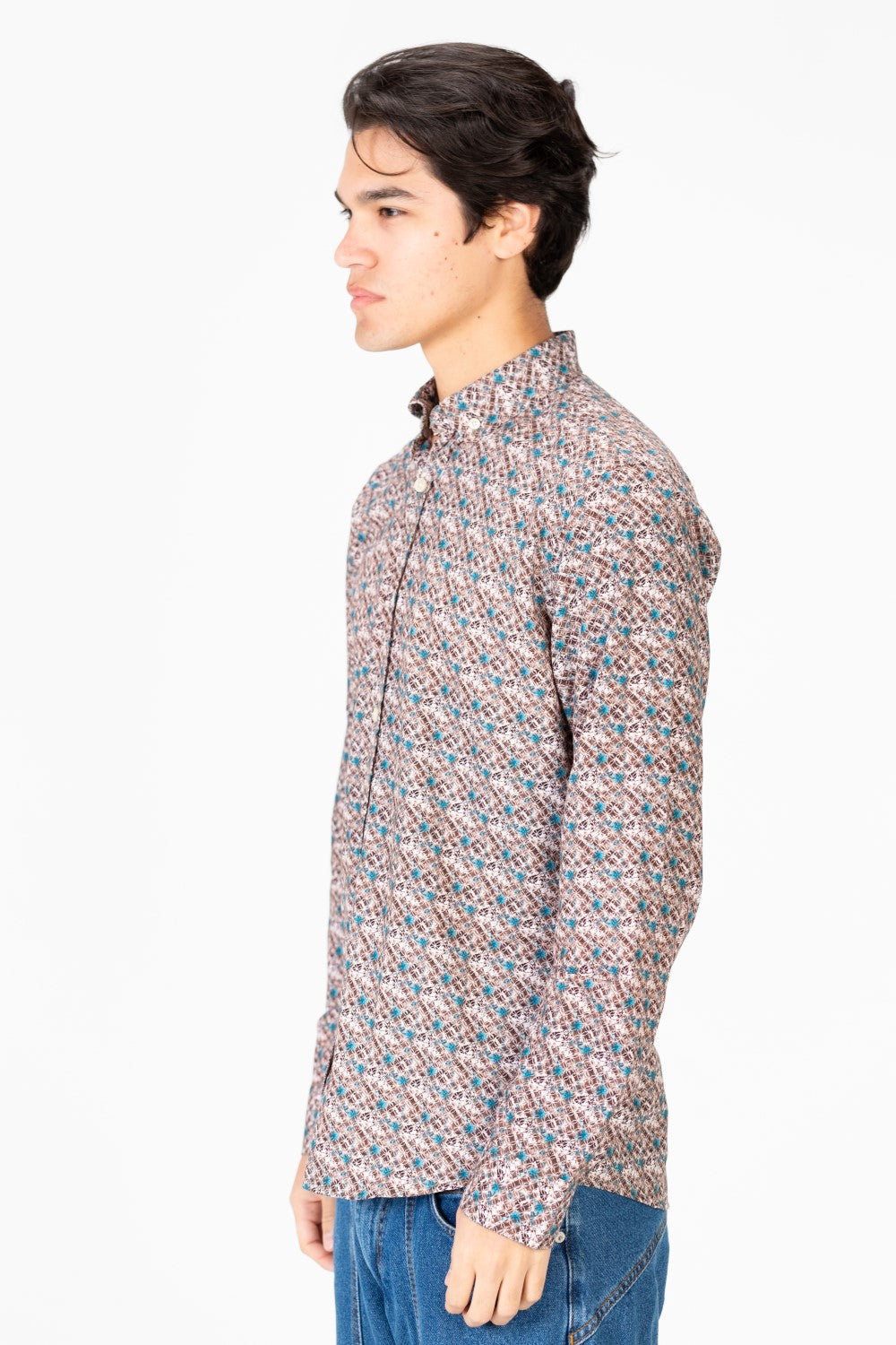 قميص رجالي من قماش البوبلين جاكار مطبوع بأكمام طويلة