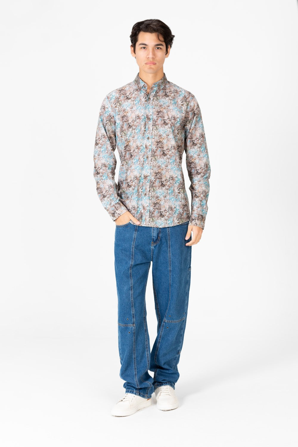 قميص جاكار رجالي بأكمام طويلة وقصة ضيقة