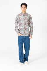 قميص جاكار رجالي بأكمام طويلة وقصة ضيقة