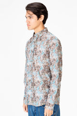 قميص جاكار رجالي بأكمام طويلة وقصة ضيقة