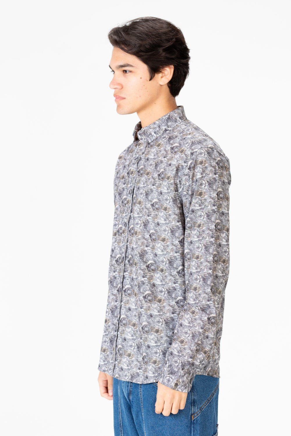 قميص جاكار رجالي مطبوع بأكمام طويلة وقصة ضيقة
