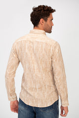 Men's Long Sleeve Slim Fit Jakar Printed Linen Shirt