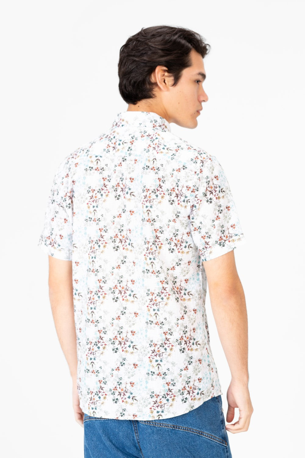 Men's Slim Fit Poplin Half Sleeve wooded Shirt White