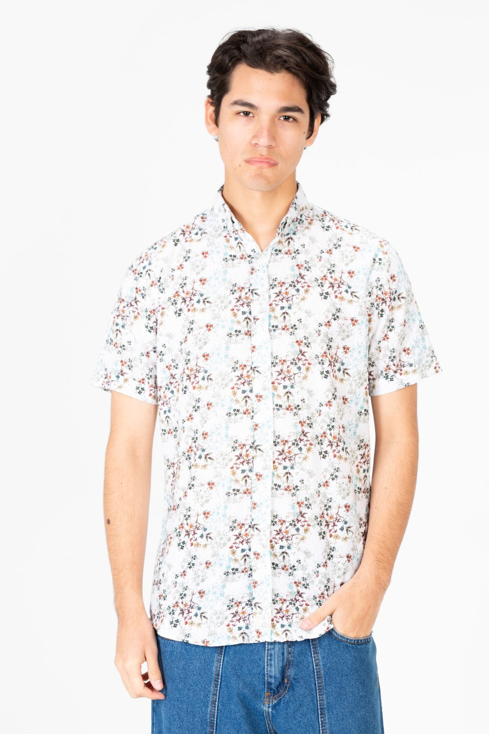 Men's Slim Fit Poplin Half Sleeve wooded Shirt White