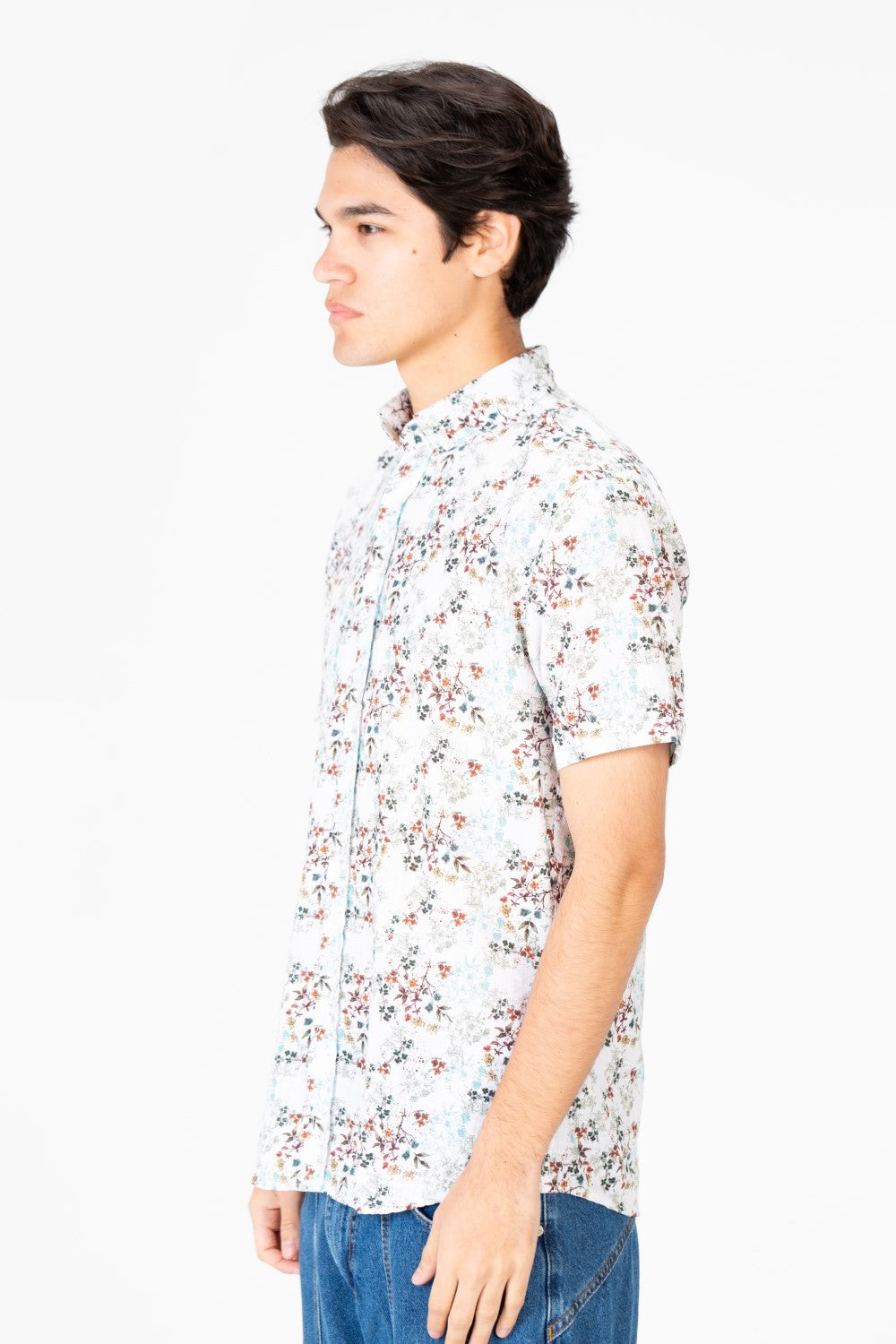 Men's Slim Fit Poplin Half Sleeve wooded Shirt White