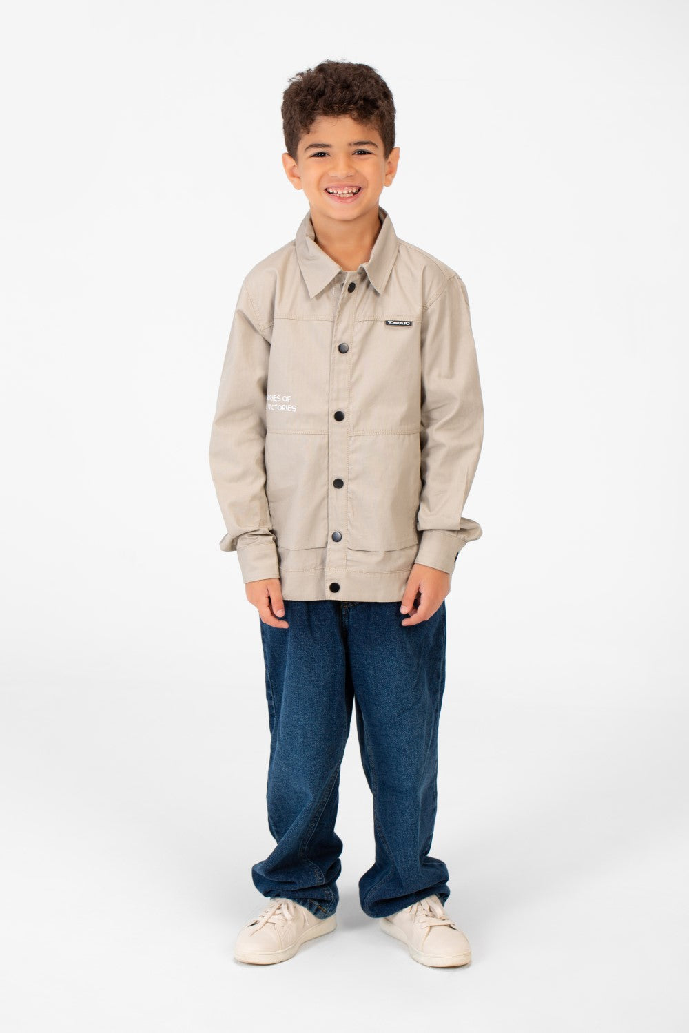 Boy's Tomato Gabardine Text Print Collar Long Sleeves Shirt