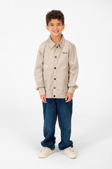 Boy's Tomato Gabardine Text Print Collar Long Sleeves Shirt