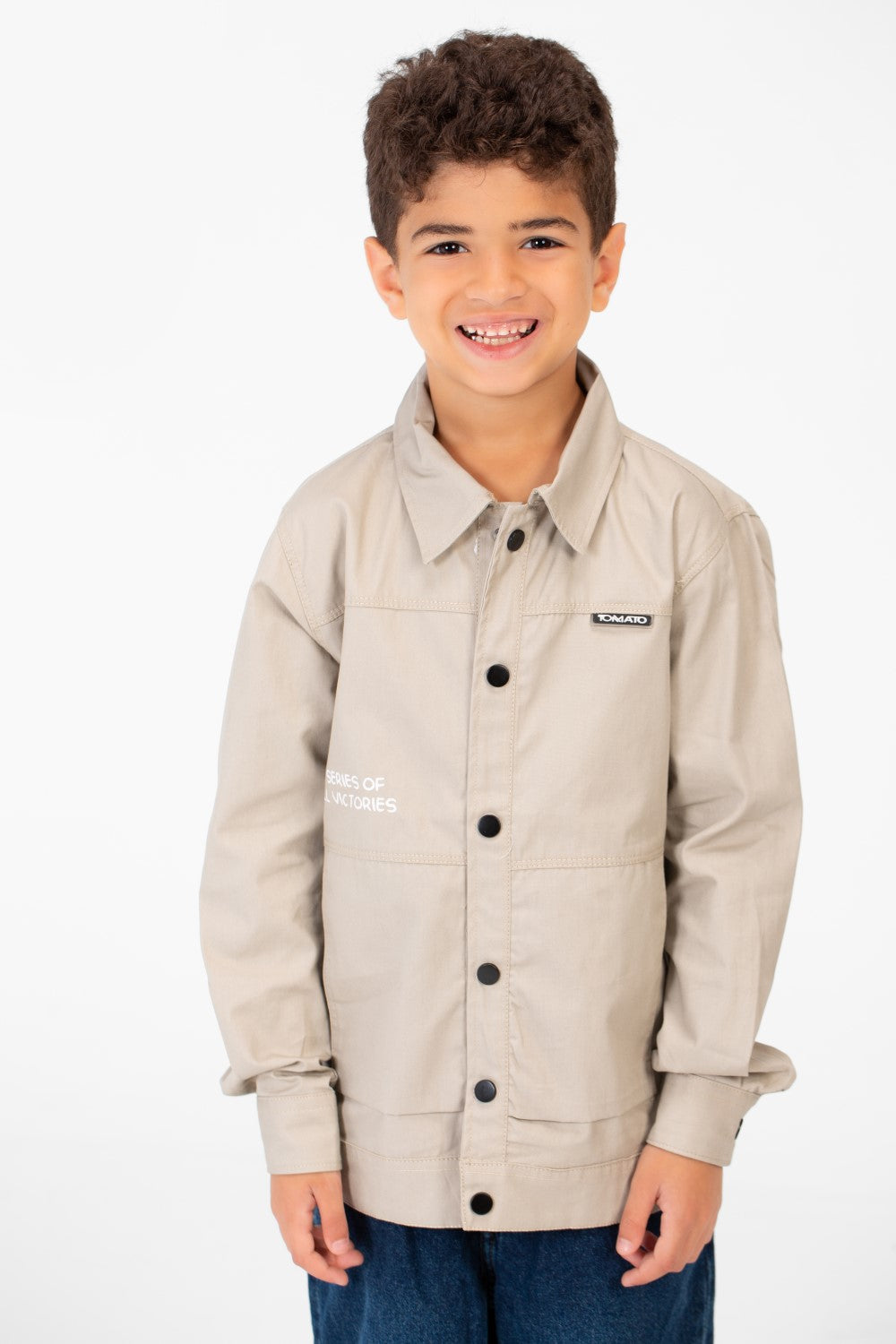 Boy's Tomato Gabardine Text Print Collar Long Sleeves Shirt