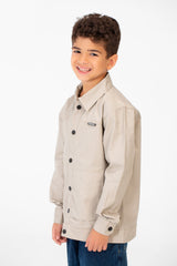 Boy's Tomato Gabardine Text Print Collar Long Sleeves Shirt