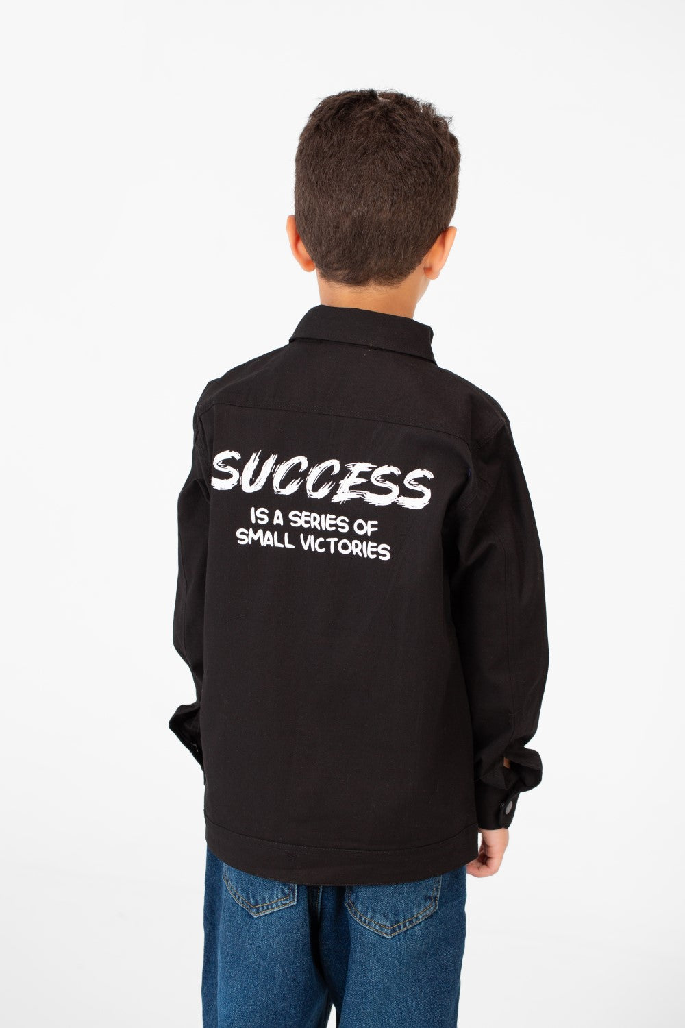 Boy's Tomato Gabardine Text Print Collar Long Sleeves Shirt