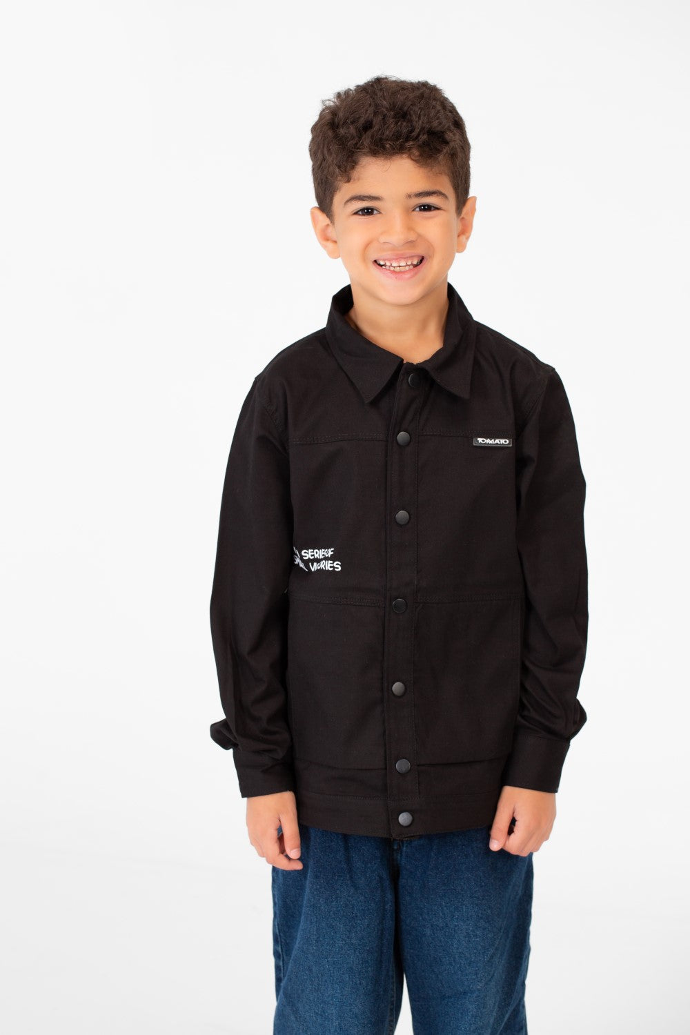 Boy's Tomato Gabardine Text Print Collar Long Sleeves Shirt