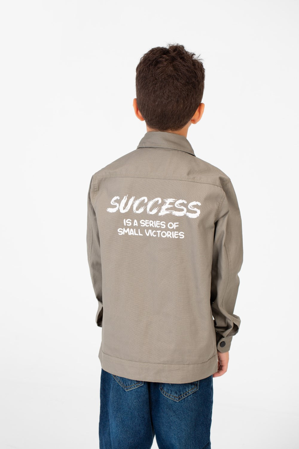 Boy's Tomato Gabardine Text Print Collar Long Sleeves Shirt