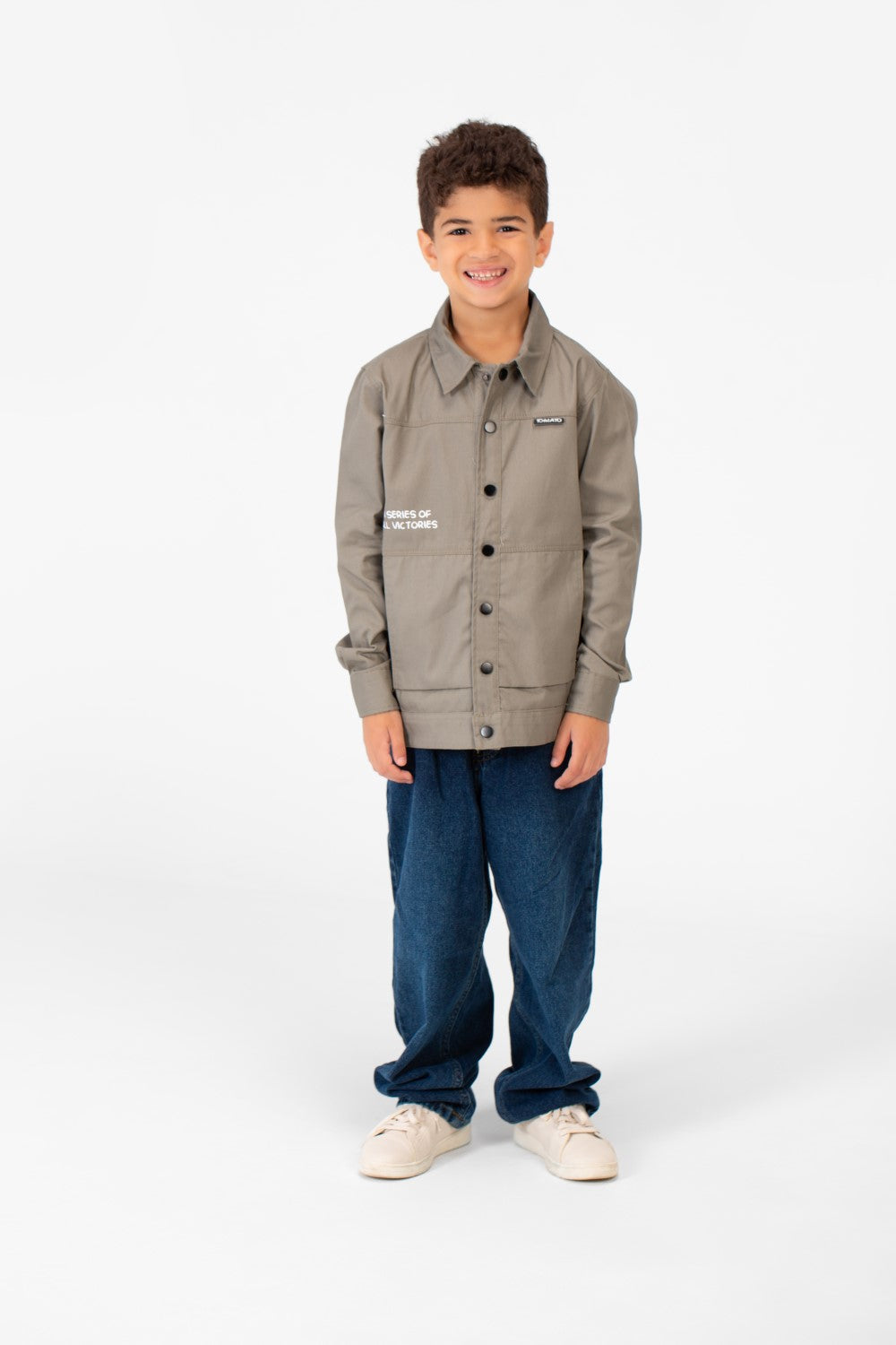 Boy's Tomato Gabardine Text Print Collar Long Sleeves Shirt