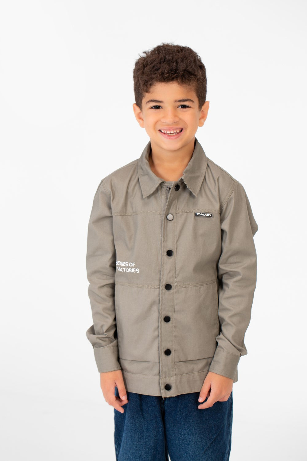 Boy's Tomato Gabardine Text Print Collar Long Sleeves Shirt