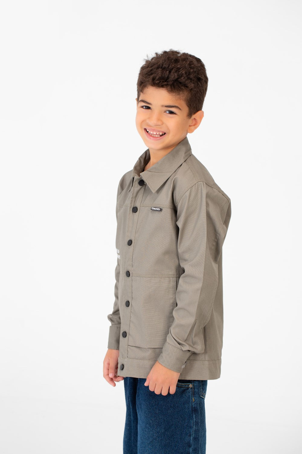 Boy's Tomato Gabardine Text Print Collar Long Sleeves Shirt