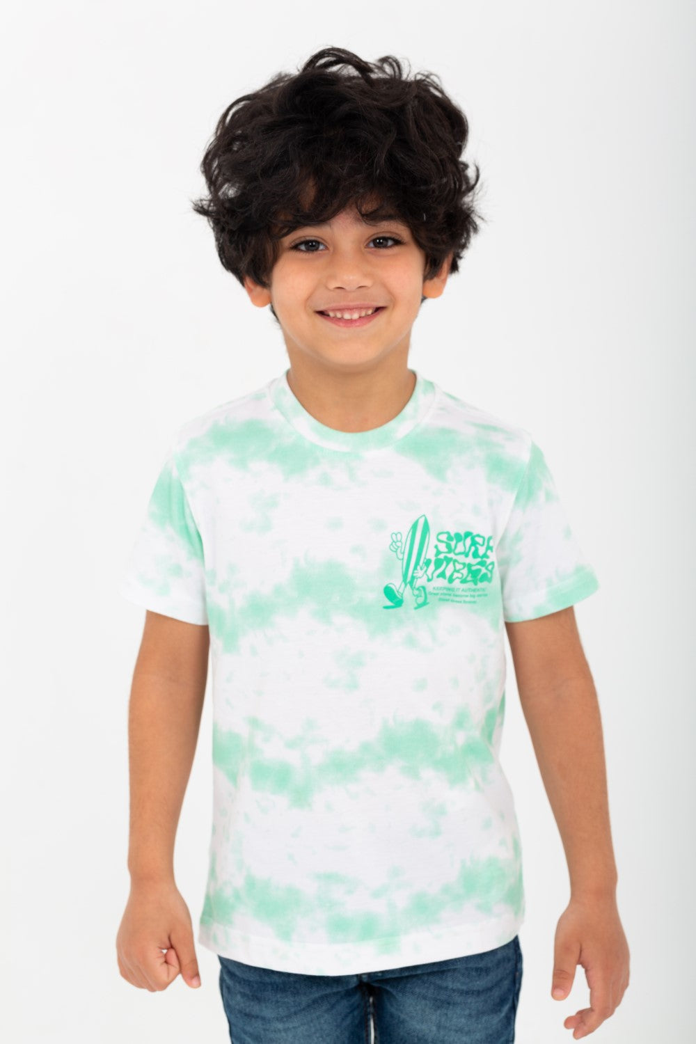 تي شيرت مطبوع للأولاد برقبة دائرية وأكمام قصيرة