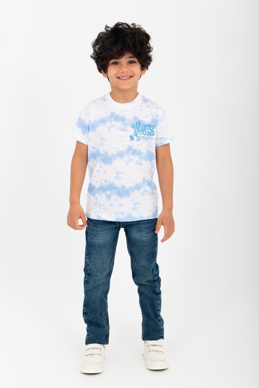 تي شيرت مطبوع للأولاد برقبة دائرية وأكمام قصيرة