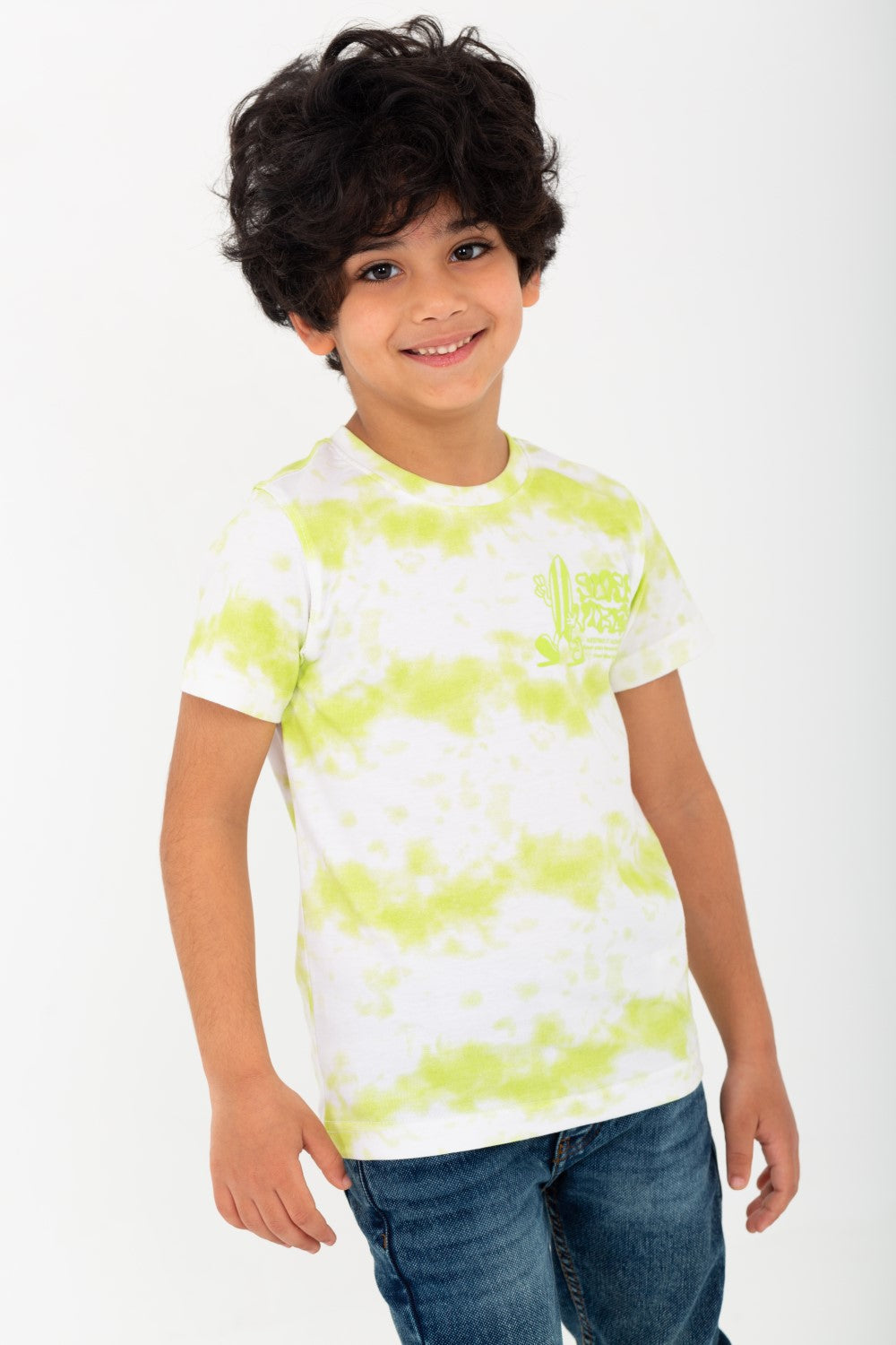 تي شيرت مطبوع للأولاد برقبة دائرية وأكمام قصيرة