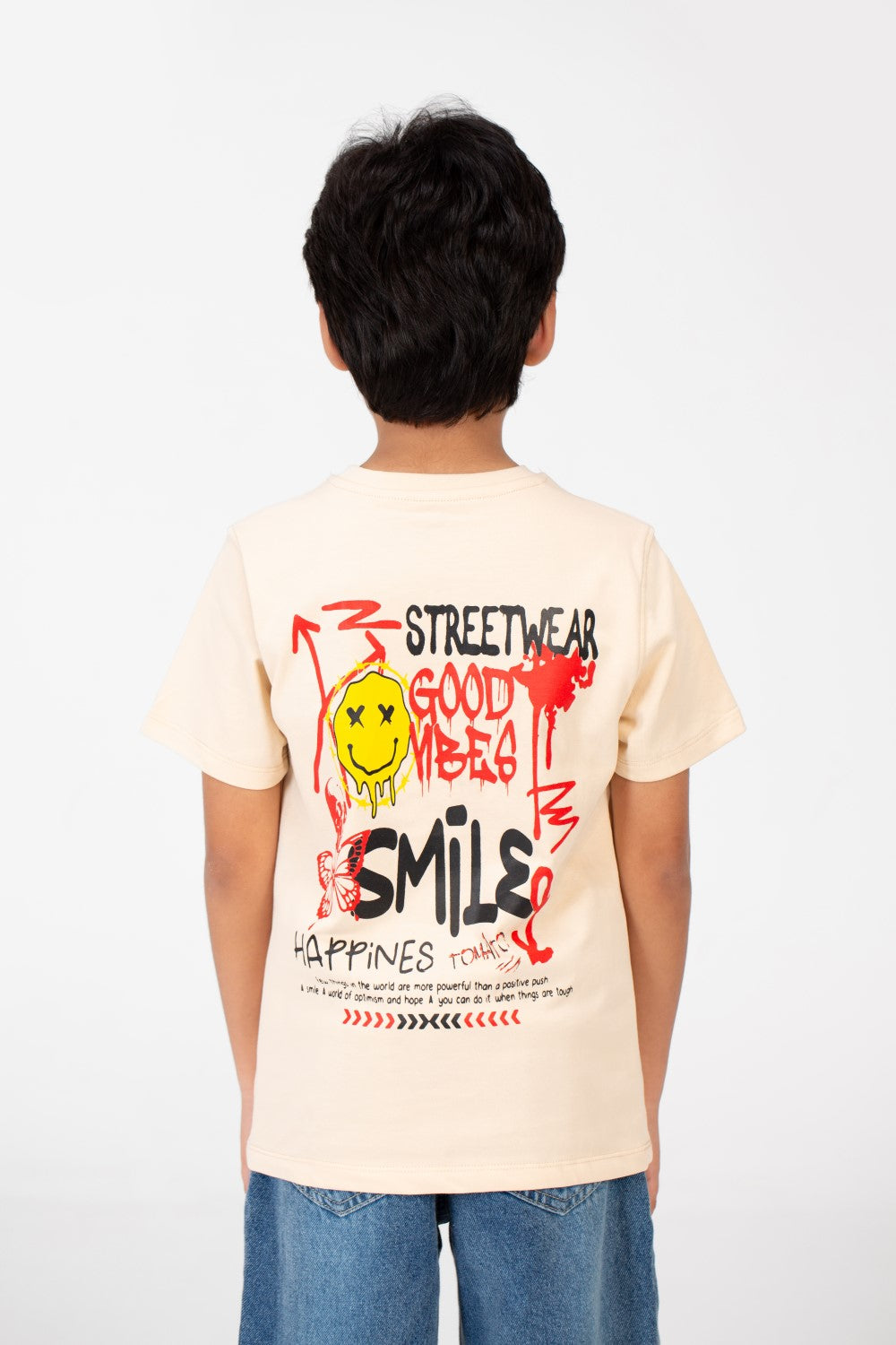 Boy's Smile Face Print Crew Neck T-Shirt