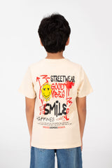 Boy's Smile Face Print Crew Neck T-Shirt