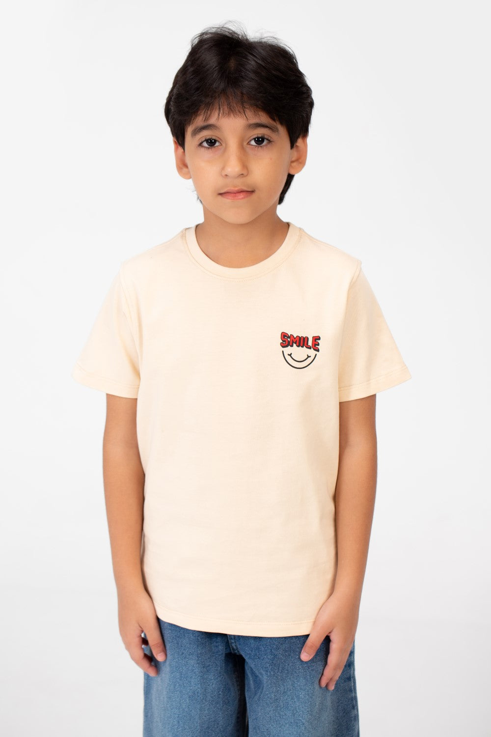 Boy's Smile Face Print Crew Neck T-Shirt