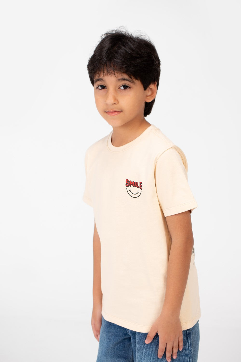 Boy's Smile Face Print Crew Neck T-Shirt