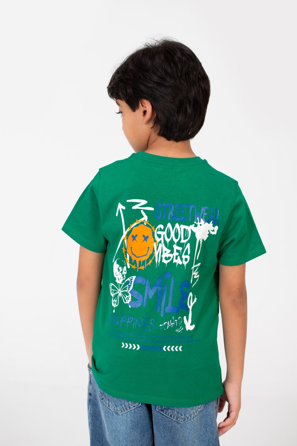 Boy's Smile Face Print Crew Neck T-Shirt