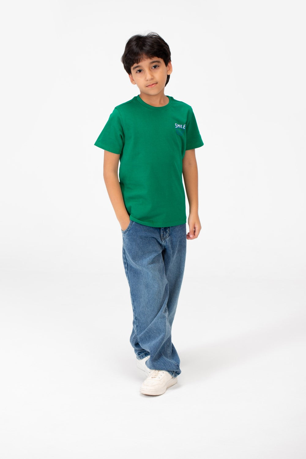 Boy's Smile Face Print Crew Neck T-Shirt