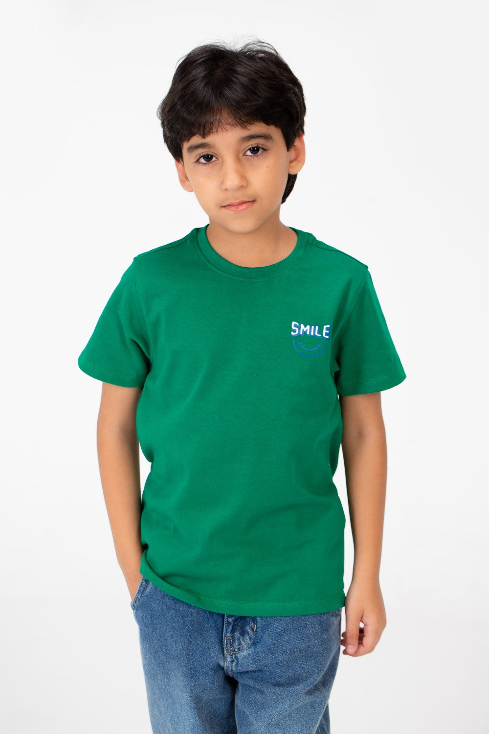 Boy's Smile Face Print Crew Neck T-Shirt