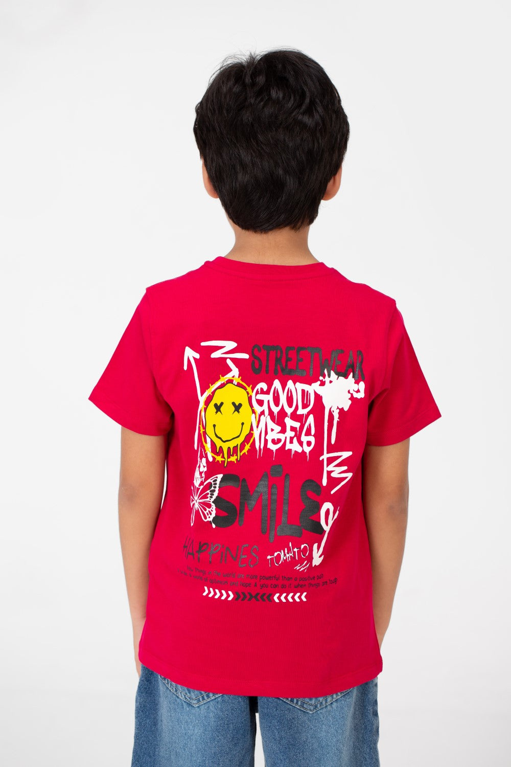 Boy's Smile Face Print Crew Neck T-Shirt