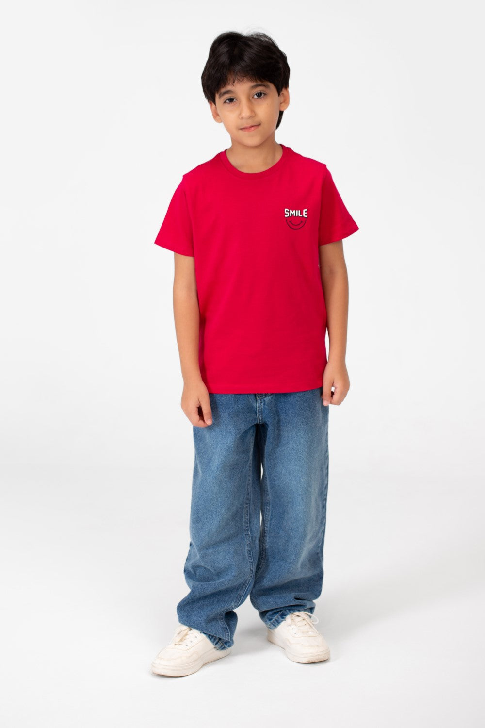 Boy's Smile Face Print Crew Neck T-Shirt