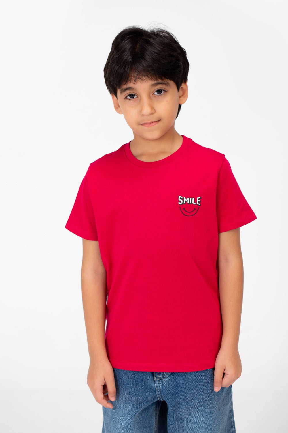 Boy's Smile Face Print Crew Neck T-Shirt